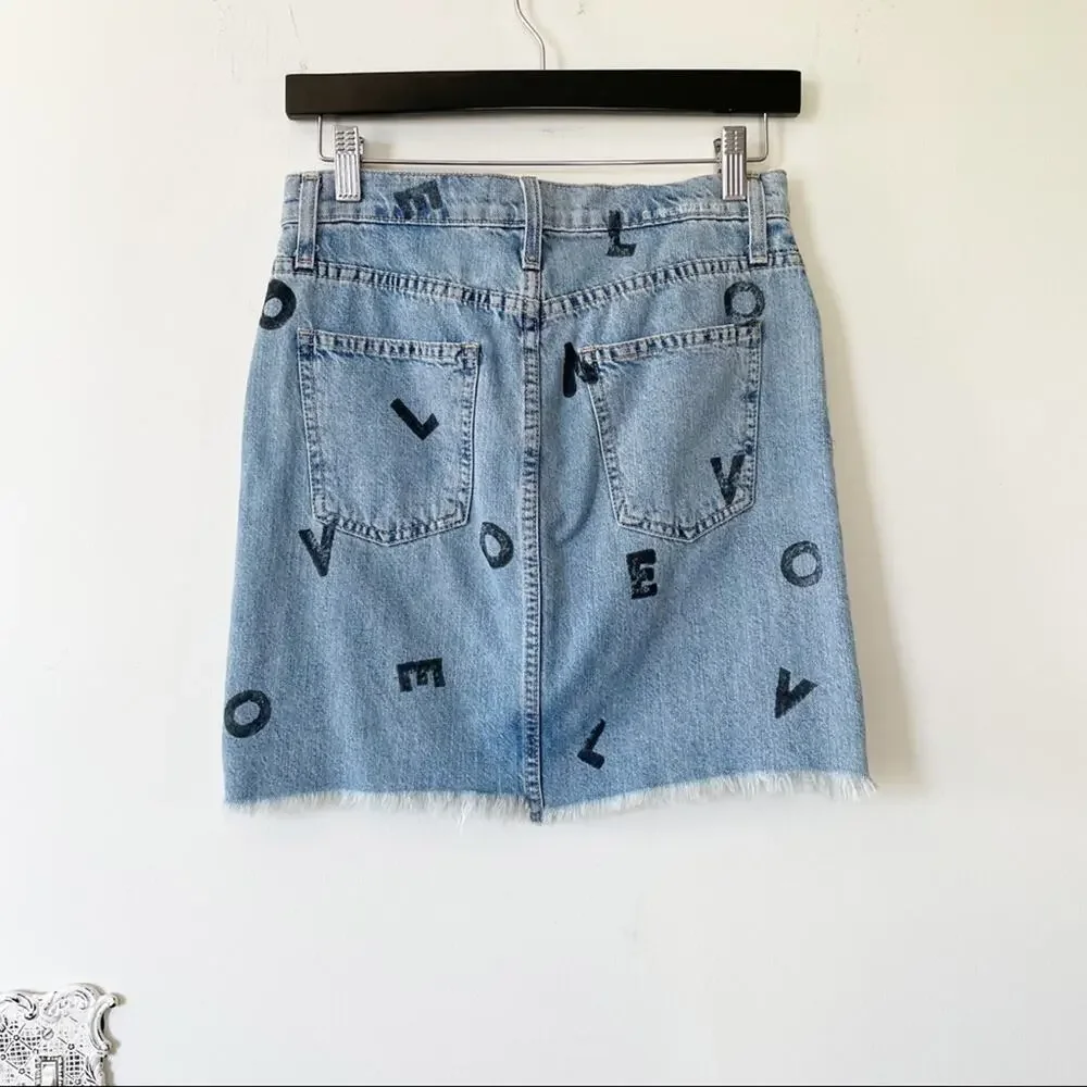 NWOT Anthropologie Current/Elliott Love Letters Denim Mini Skirt 25 - Picture 6 of 7